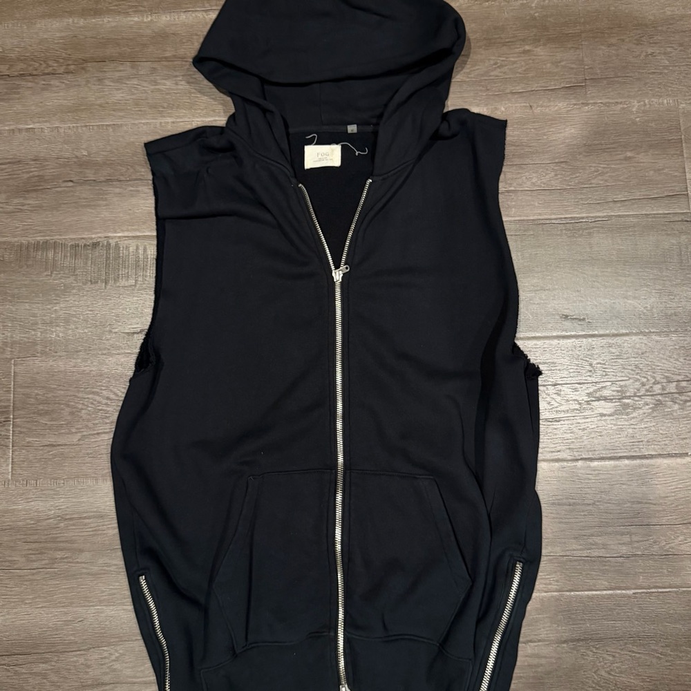 Fear of God Sleeveless Hoodie XL – Black Double Zip Vest with Side Zippers